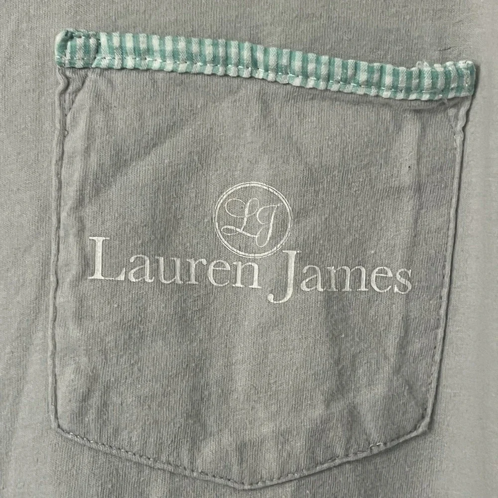Lauren‎ James Tee T-shirt Medium Florida LS Gray Green Seersucker Beach Boho EC - Picture 3 of 4